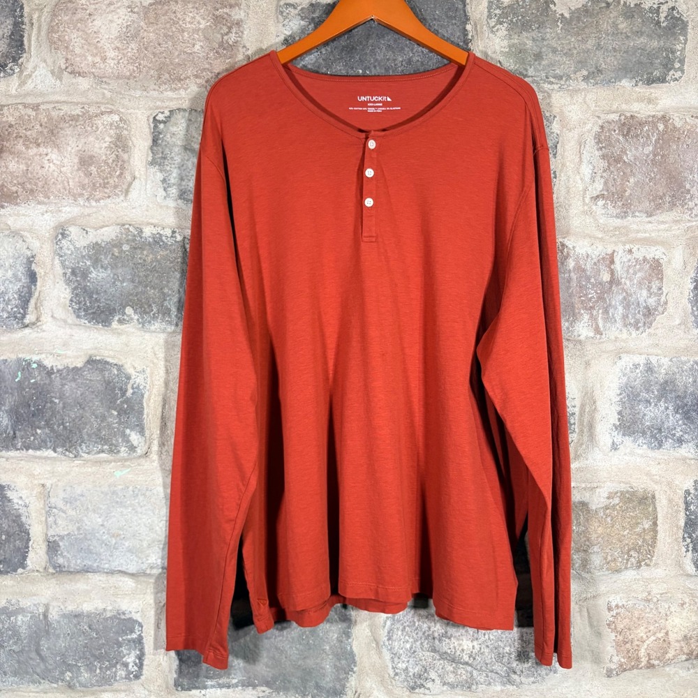 UNTUCKit Marastina Long Sleeve Henley Shirt Orange XXX-Large Cotton Blend